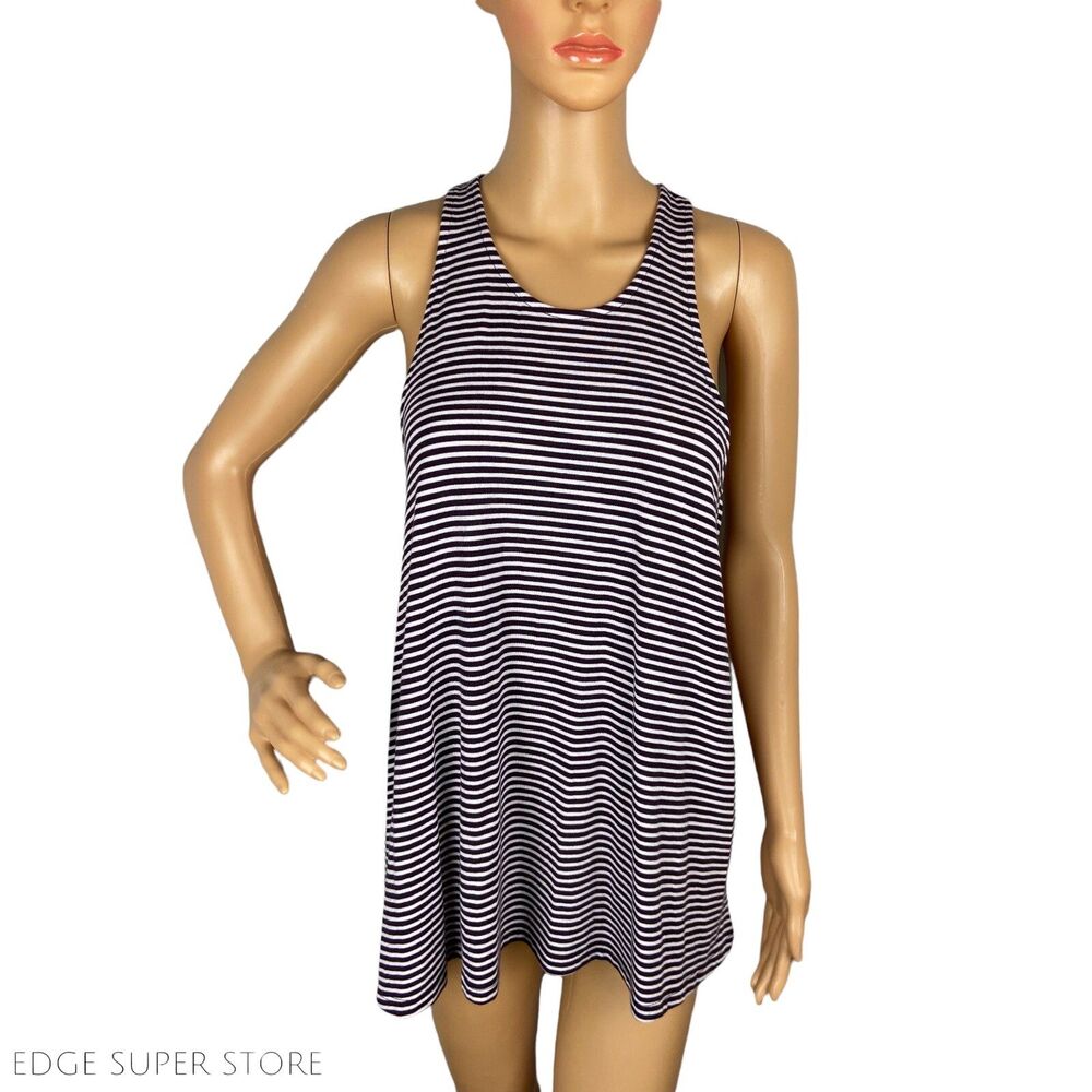Athleta Dark Purple White Striped Gym Yoga Casual Sleeveless Tank Top Sz Medium